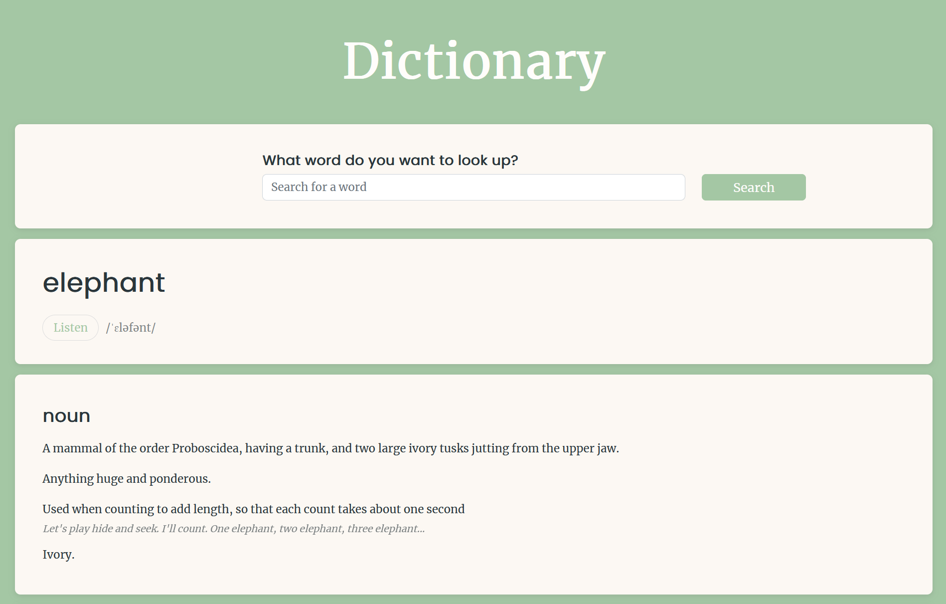 Dictionary app project preview