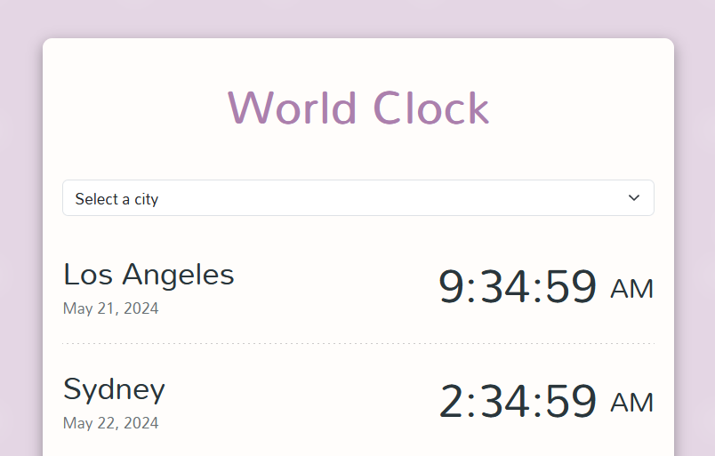 World clock app project preview